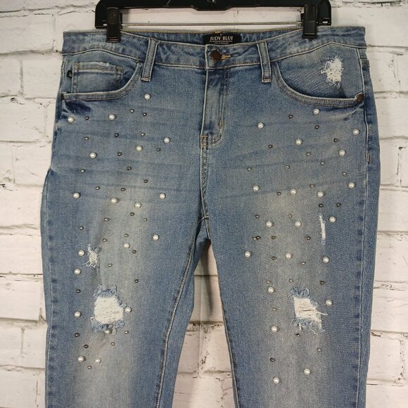 JUDY BLUE SKINNY FIT PEARL STUDDED JEANS WOMENS SIZE 15/32 - Picture 4 of 7